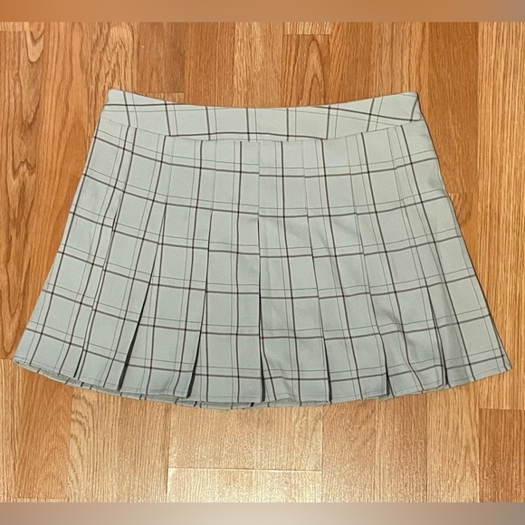 High Waisted A-line Pleated Skater Tennis Skirt Blue Gray Brown Stripe - Picture 6 of 10